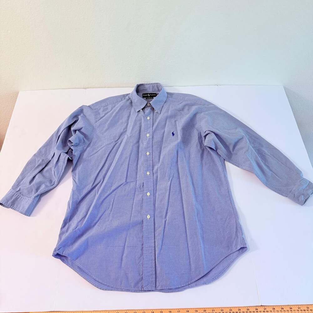 Ralph Lauren Classic Fit Button Down Shirt Blue Check 16.5 32/33